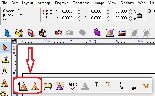 Arrow pointing to the Text Tool Symbol in the tool bar.