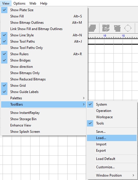 Drop down menu select toolbars than load.