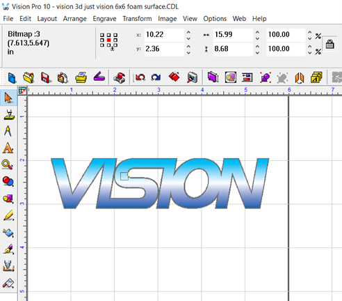 Full color vision logo imported into Vision Pro 10, we will create it into a 3D object.