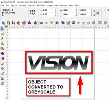 Vision logo converted to Grayscale ready to create it into a 3D object.