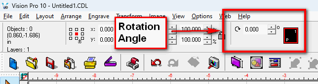 Located on the top toolbar is where you can rotate and object.