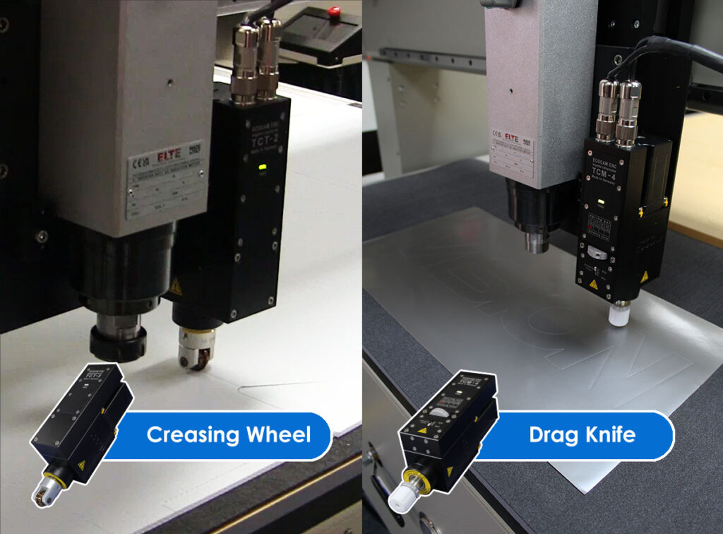 Creasing Wheel and Drag Knife option for Vision's 1624R CNC Router, 25 Series CNC Routers, and VR48 CNC Router.