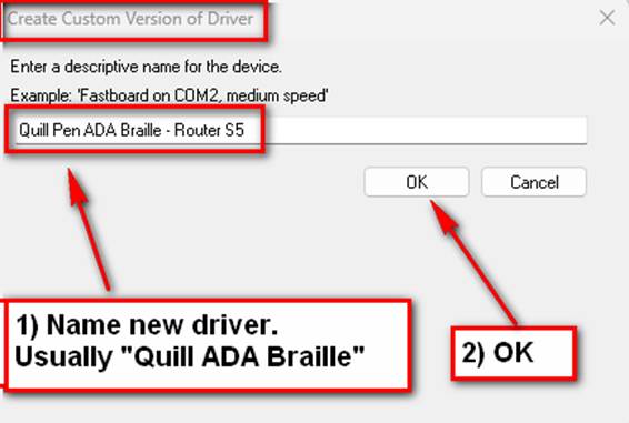 Pop-up Window enter new driver name.