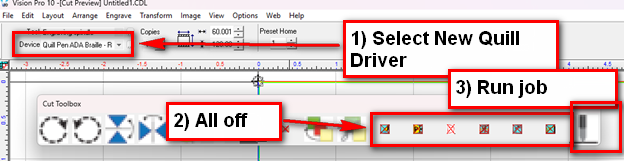 Pop-up window of selection of new quill driver.